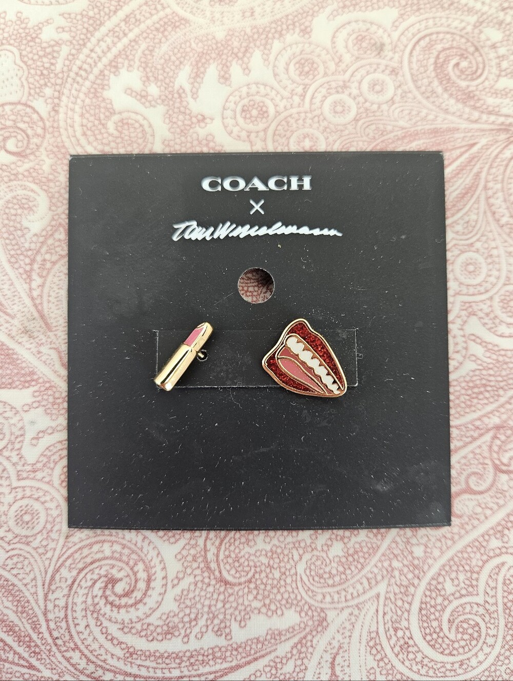 Coach Enamel Lipstick & Lips Stud Earring Set - Red, Pink, Gold